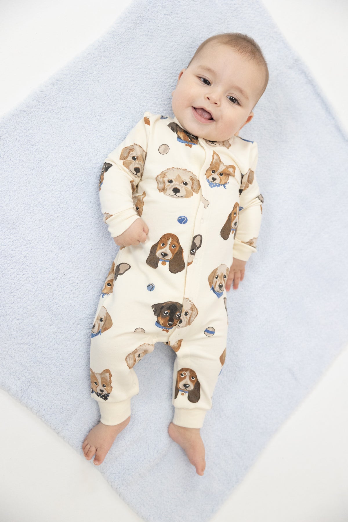 Puppy Faces French Terry Baseball Collar Romper