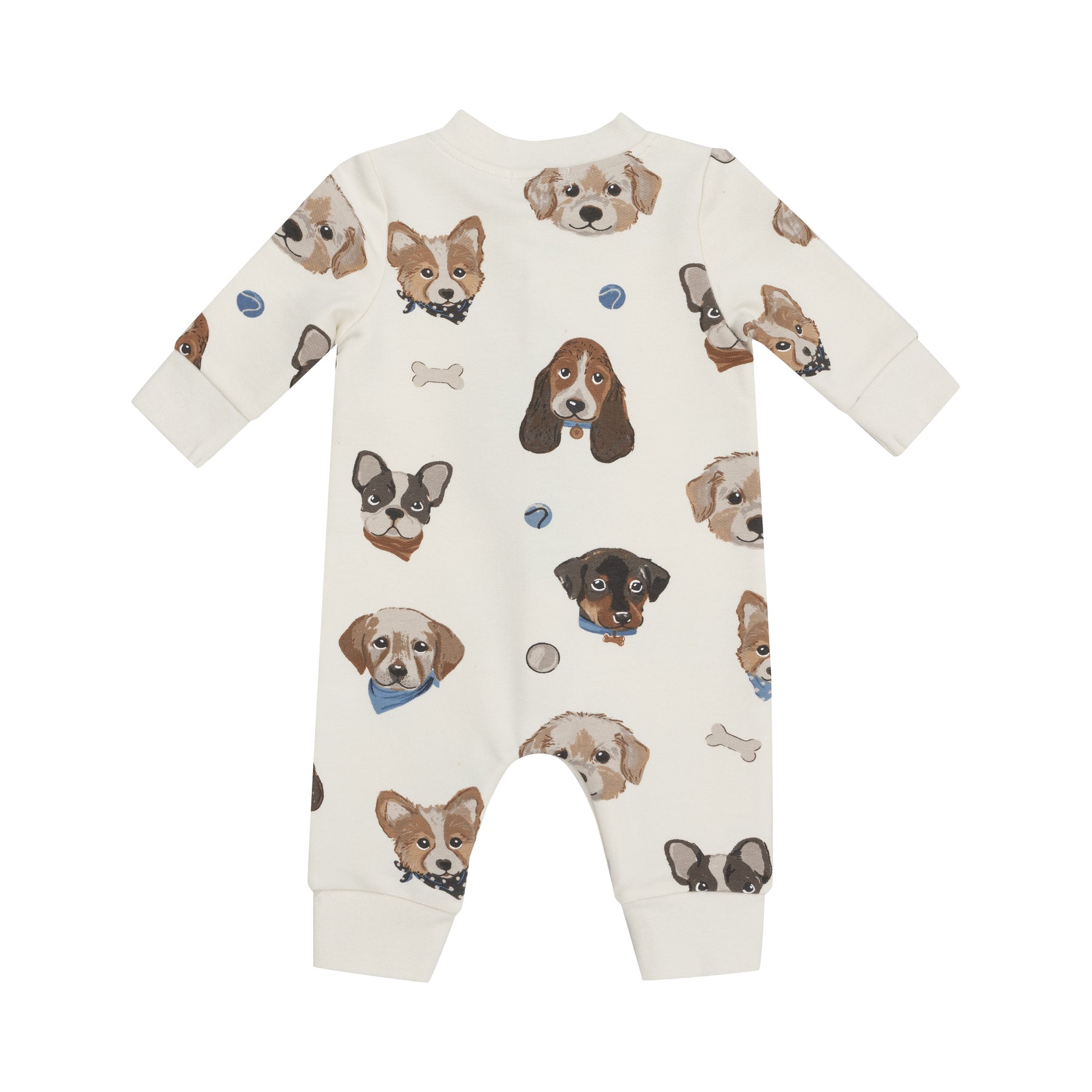 Puppy Faces French Terry Baseball Collar Romper - 0