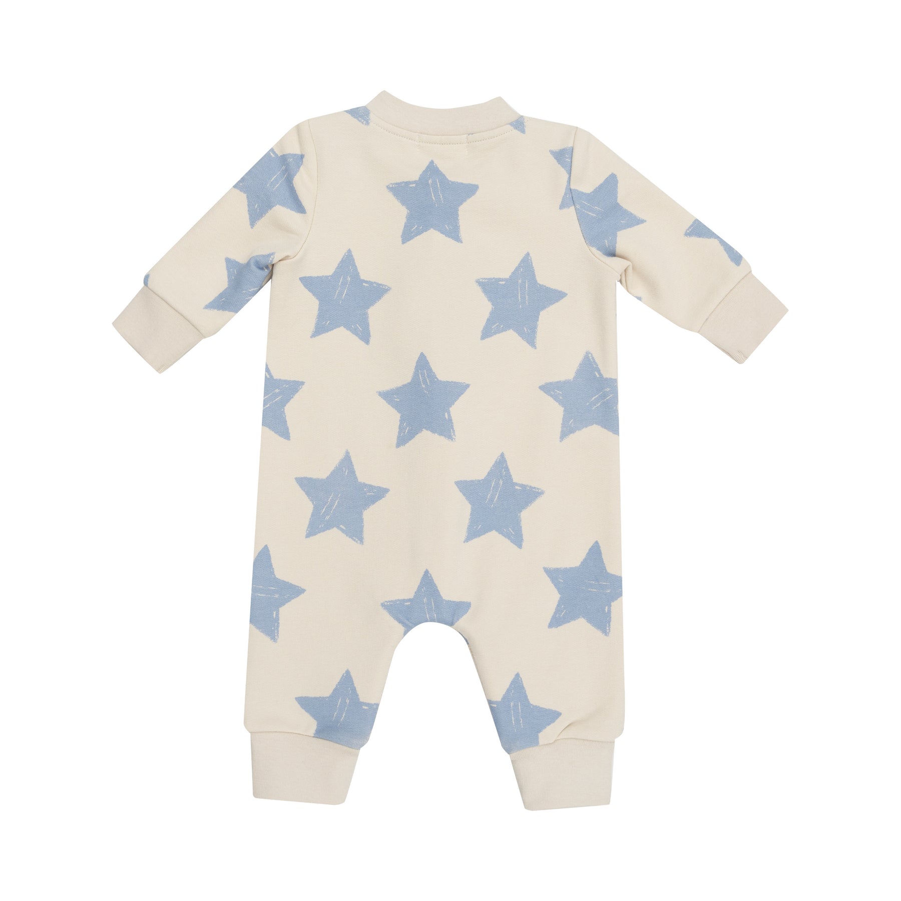 Sketchy Stars Blue French Terry Baseball Collar Romper - 0