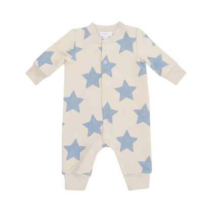 Sketchy Stars Blue French Terry Baseball Collar Romper - Twinkle Twinkle Little One