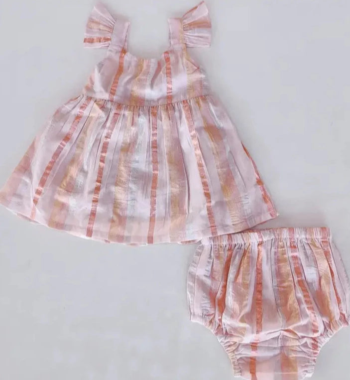 Rose Gold Metallic Striped Cotton Dress & Bloomer - Twinkle Twinkle Little One