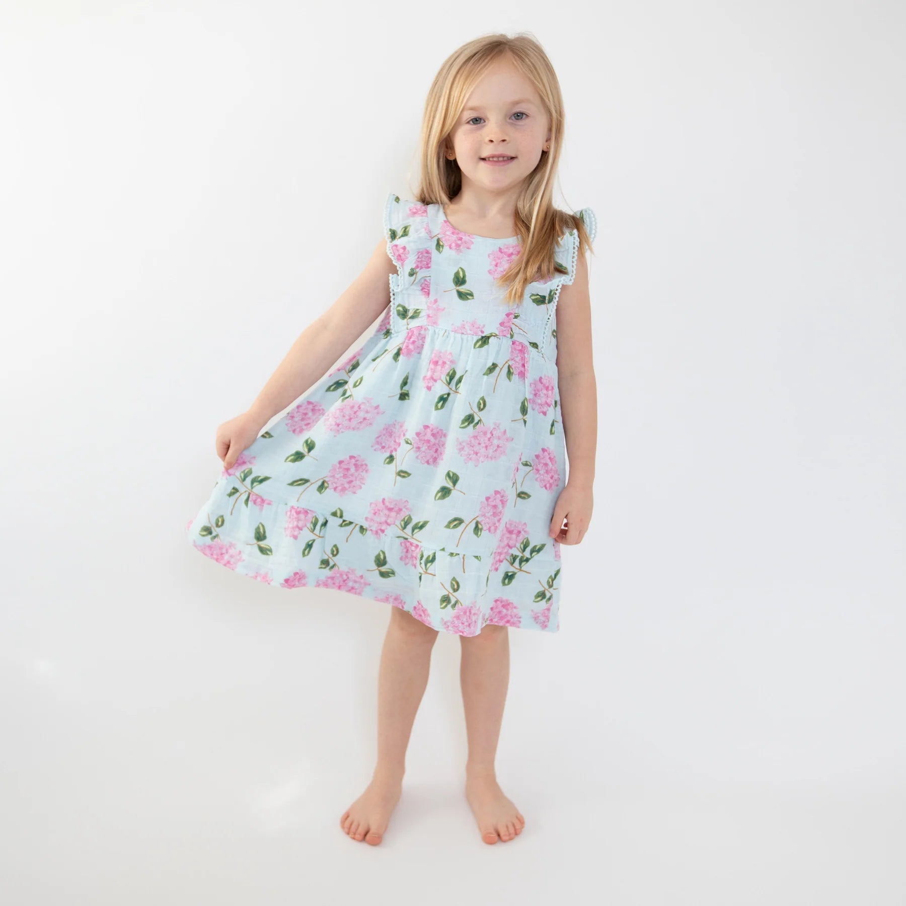 Hydrangeas Picot Trim Edged Dress + Diaper Cover - Twinkle Twinkle Little One