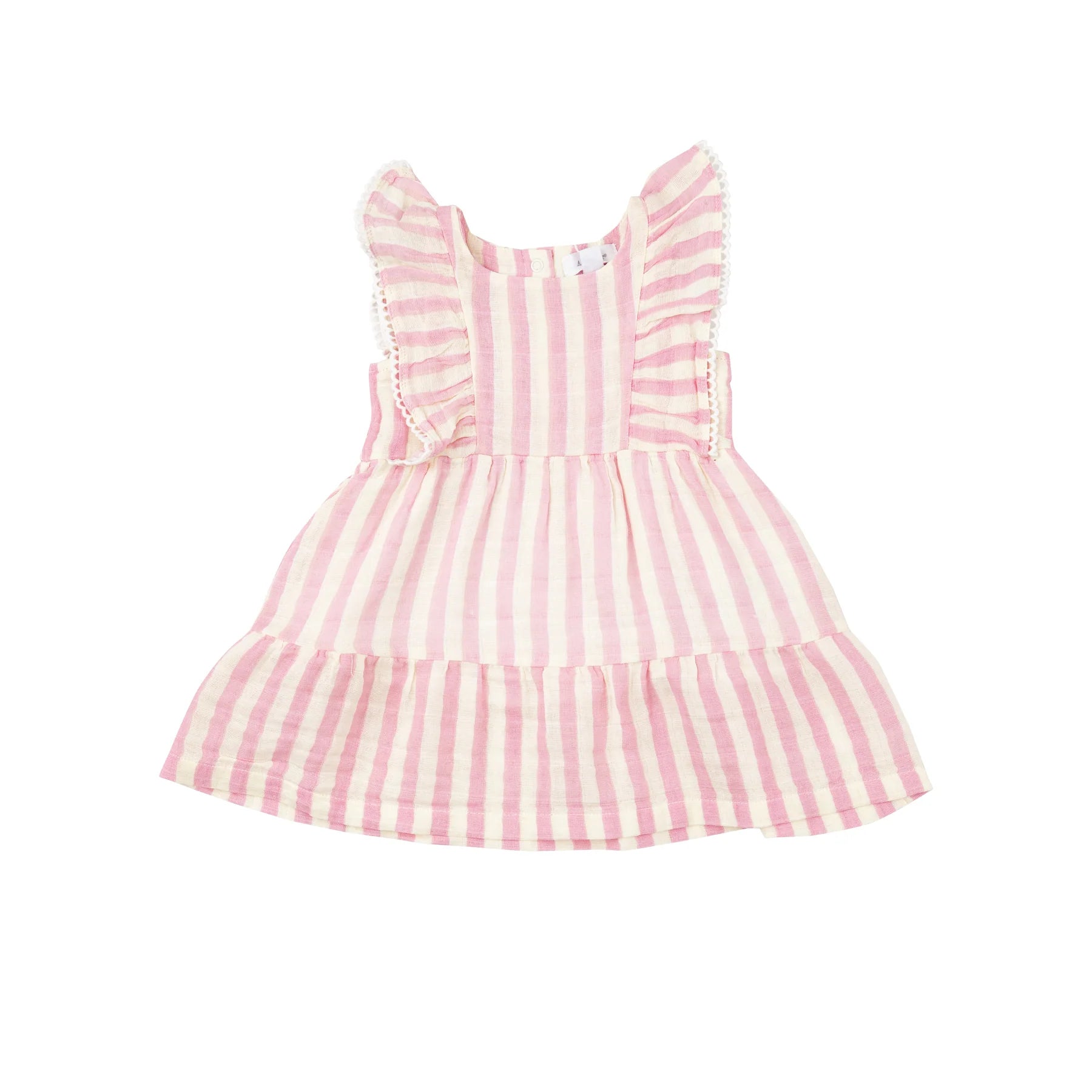 Pink Stripe Picot Trim Edged Dress + Diaper Cover - Twinkle Twinkle Little One