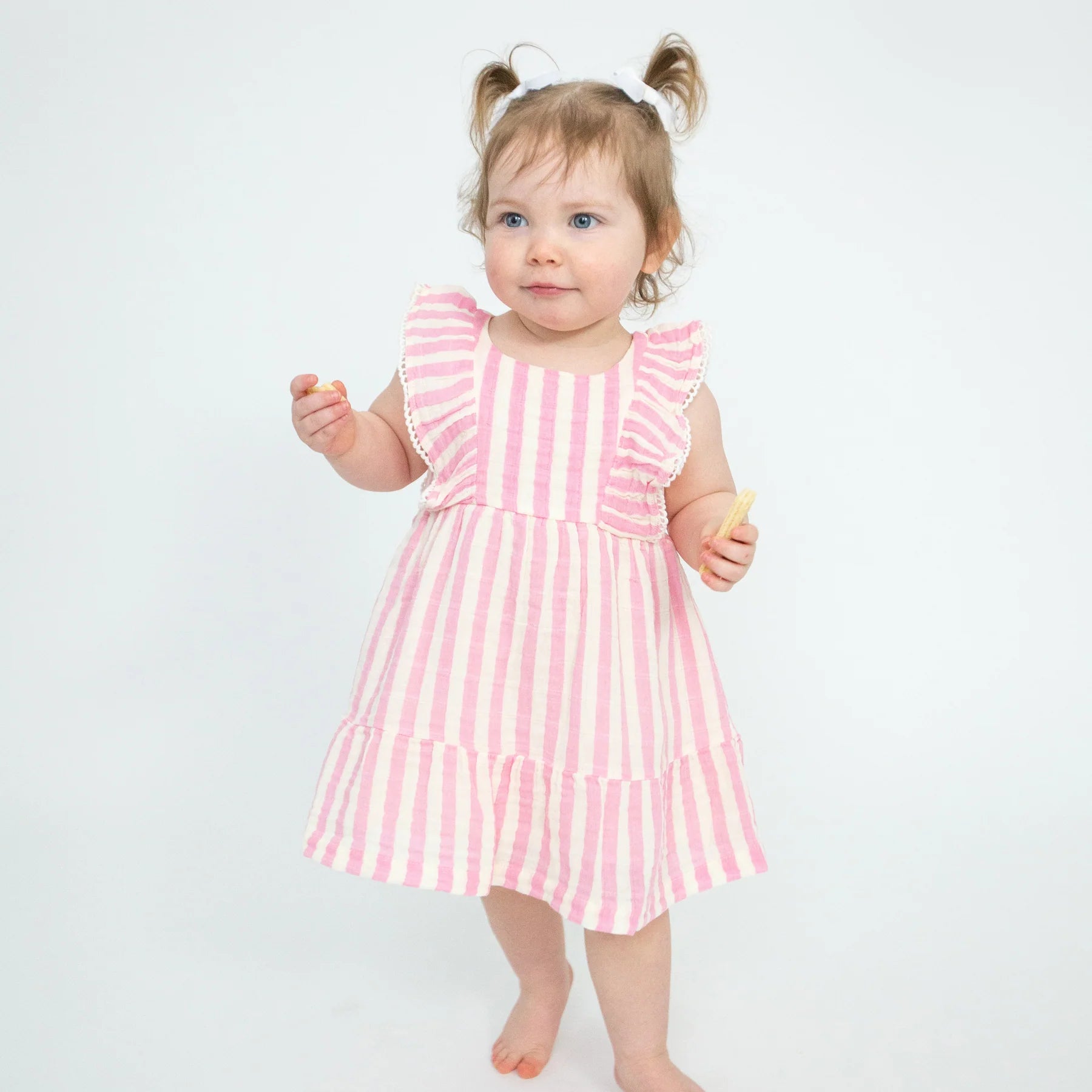 Pink Stripe Picot Trim Edged Dress + Diaper Cover - Twinkle Twinkle Little One