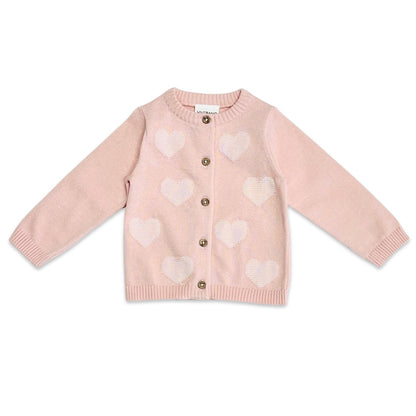 Hearts Jacquard Knit Baby Cardigan - Blush Pink - Twinkle Twinkle Little One