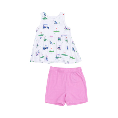 Vintage Golf Carts Pink Peplum Tank Top & Bike Short - Twinkle Twinkle Little One