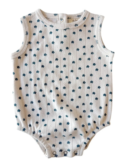 Blue Flower Organic Pointelle Dune Bubble - Twinkle Twinkle Little One