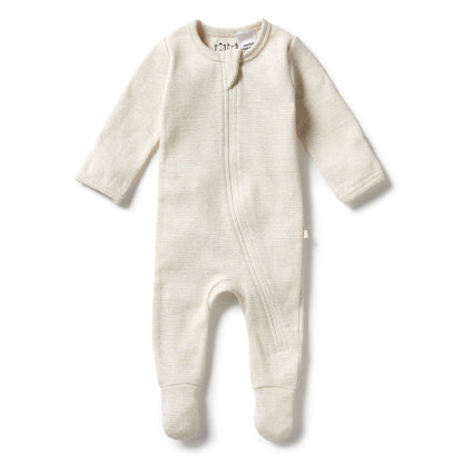 Organic Stripe Rib Zipsuit with Feet - Oatmeal - Twinkle Twinkle Little One