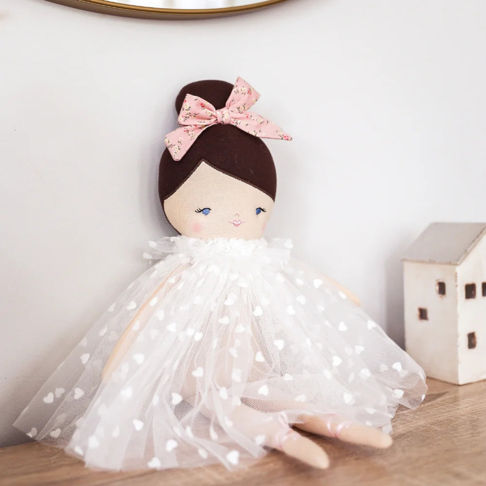 Mia Doll White Flocked Heart Tulle