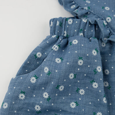 Denim Darling Romper - Sunburst Flower Print