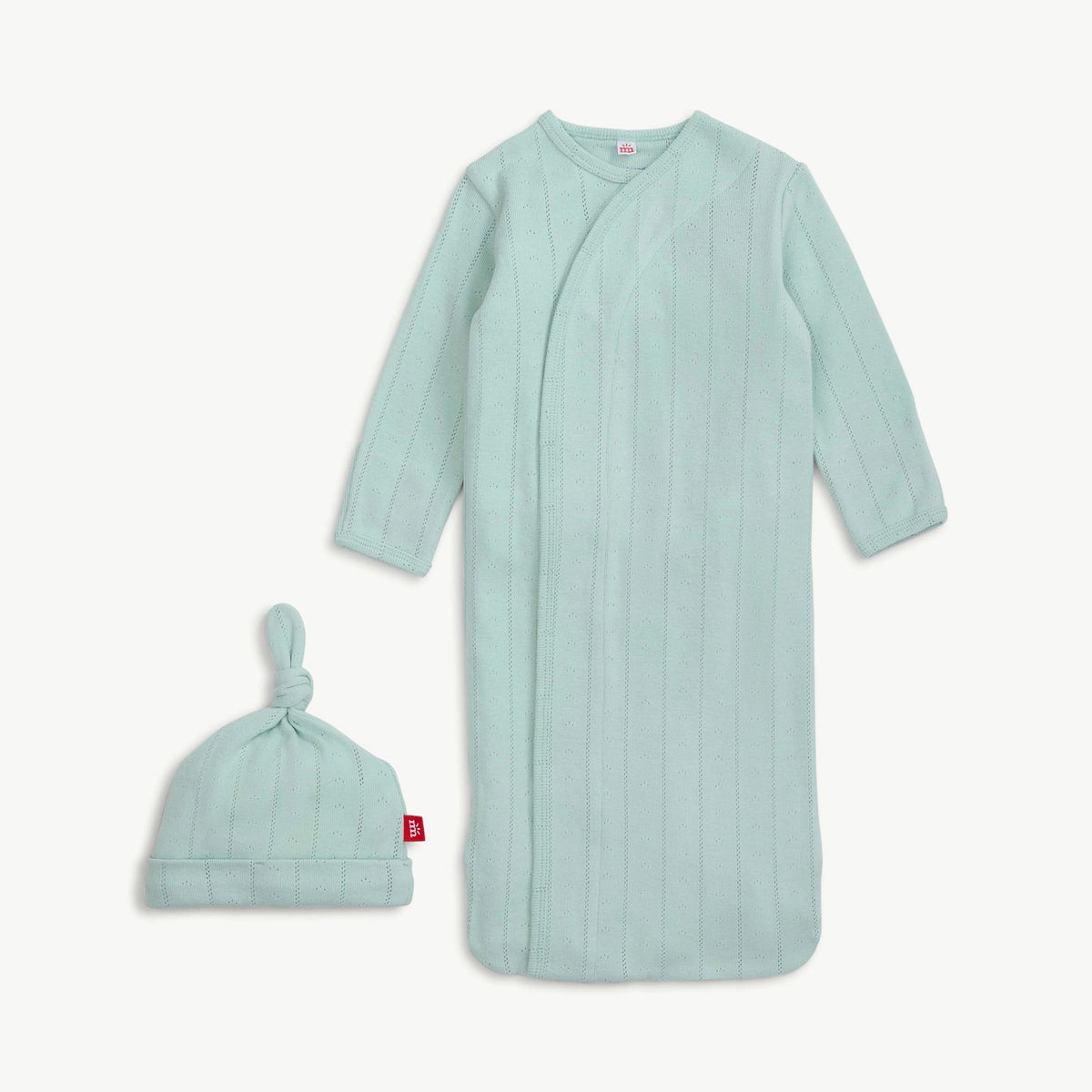 Seagrass Love Lines Pointelle Magnetic Gown & Hat Set