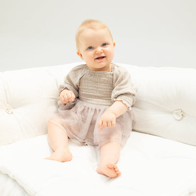 Oatmeal Long Sleeve Smocked Tutu Bubble - Twinkle Twinkle Little One