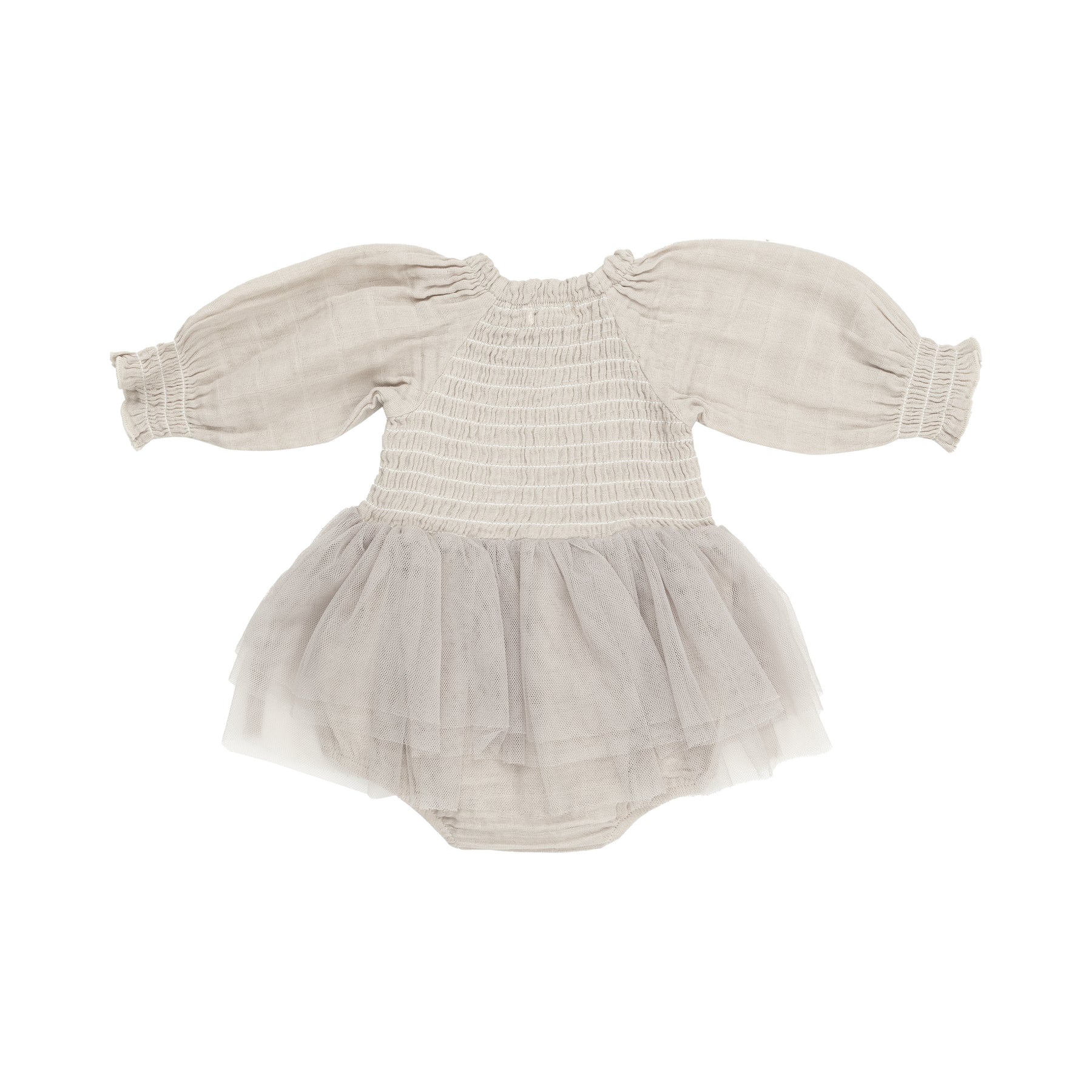 Oatmeal Long Sleeve Smocked Tutu Bubble - 0