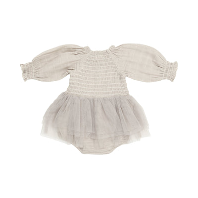 Oatmeal Long Sleeve Smocked Tutu Bubble - Twinkle Twinkle Little One