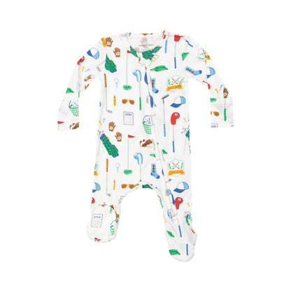Golf Club White Bamboo 2 Way Zipper Footie - Twinkle Twinkle Little One