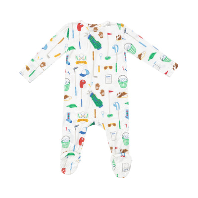 Golf Club White Bamboo 2 Way Zipper Footie - Twinkle Twinkle Little One
