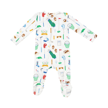 Golf Club White Bamboo 2 Way Zipper Footie - Twinkle Twinkle Little One