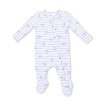 Angel Dear Anna Floral Stripe 2 Way Ruffle Sleeve Zipper Footie