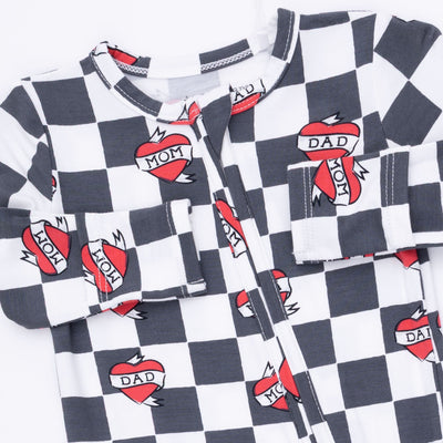 Angel Dear Heart Tattoo Check Black 2 Way Zipper Footie