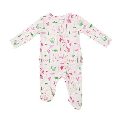 Golf Club Pink 2 Way Ruffle Zipper Footie - Twinkle Twinkle Little One