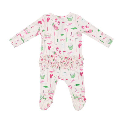 Golf Club Pink 2 Way Ruffle Zipper Footie - Twinkle Twinkle Little One