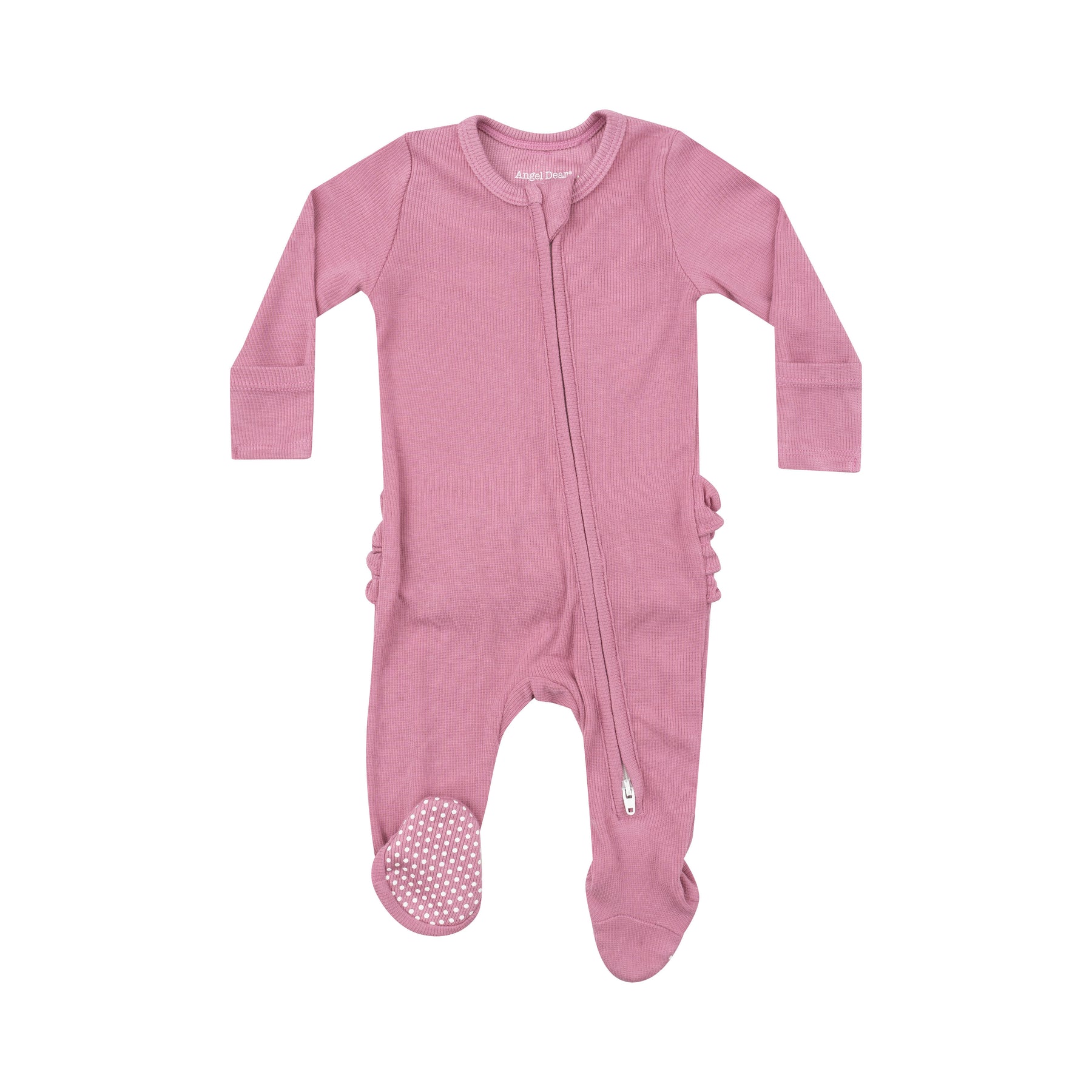 Wild Rose Ribbed Bamboo 2 Way Ruffle Zipper Footie