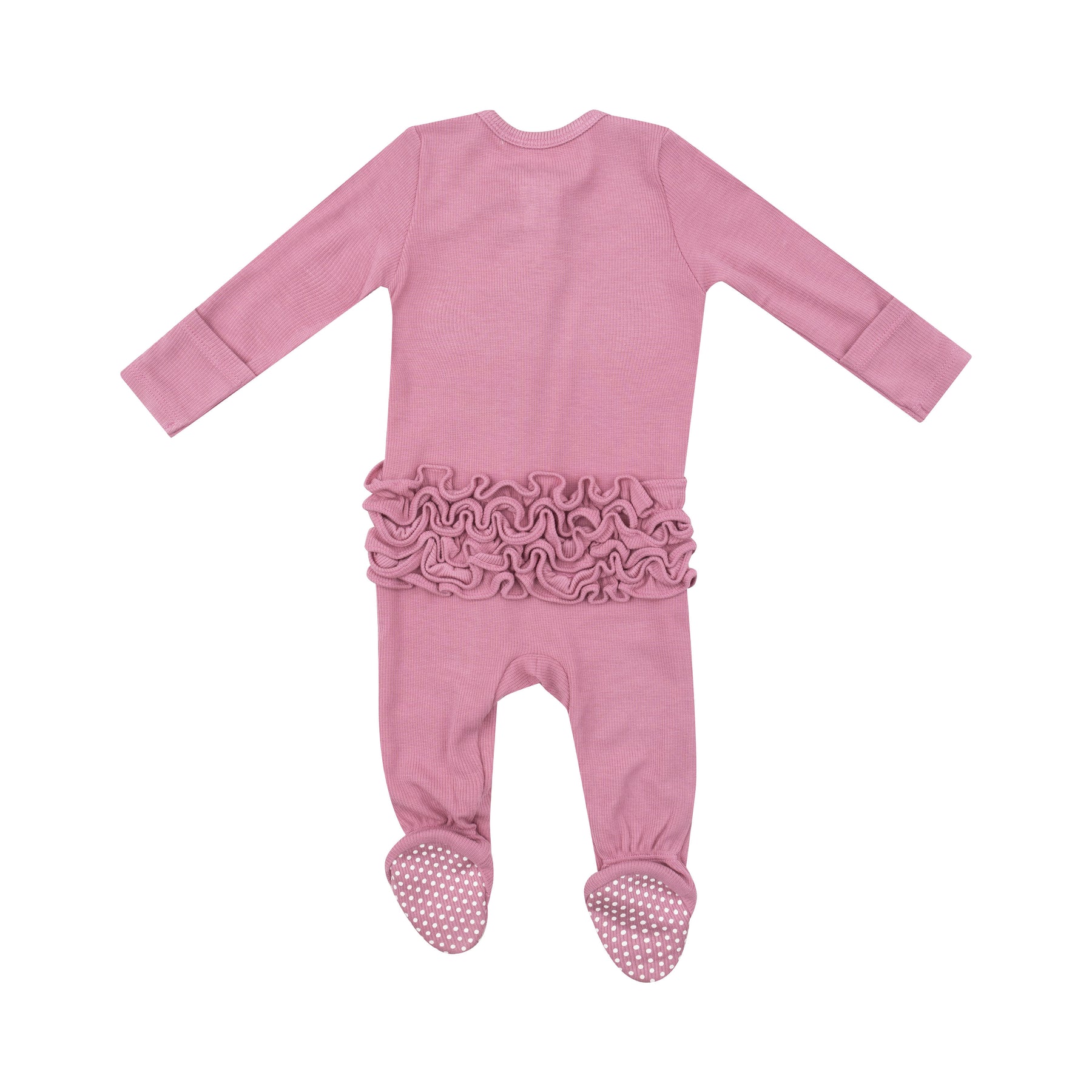 Wild Rose Ribbed Bamboo 2 Way Ruffle Zipper Footie - 0