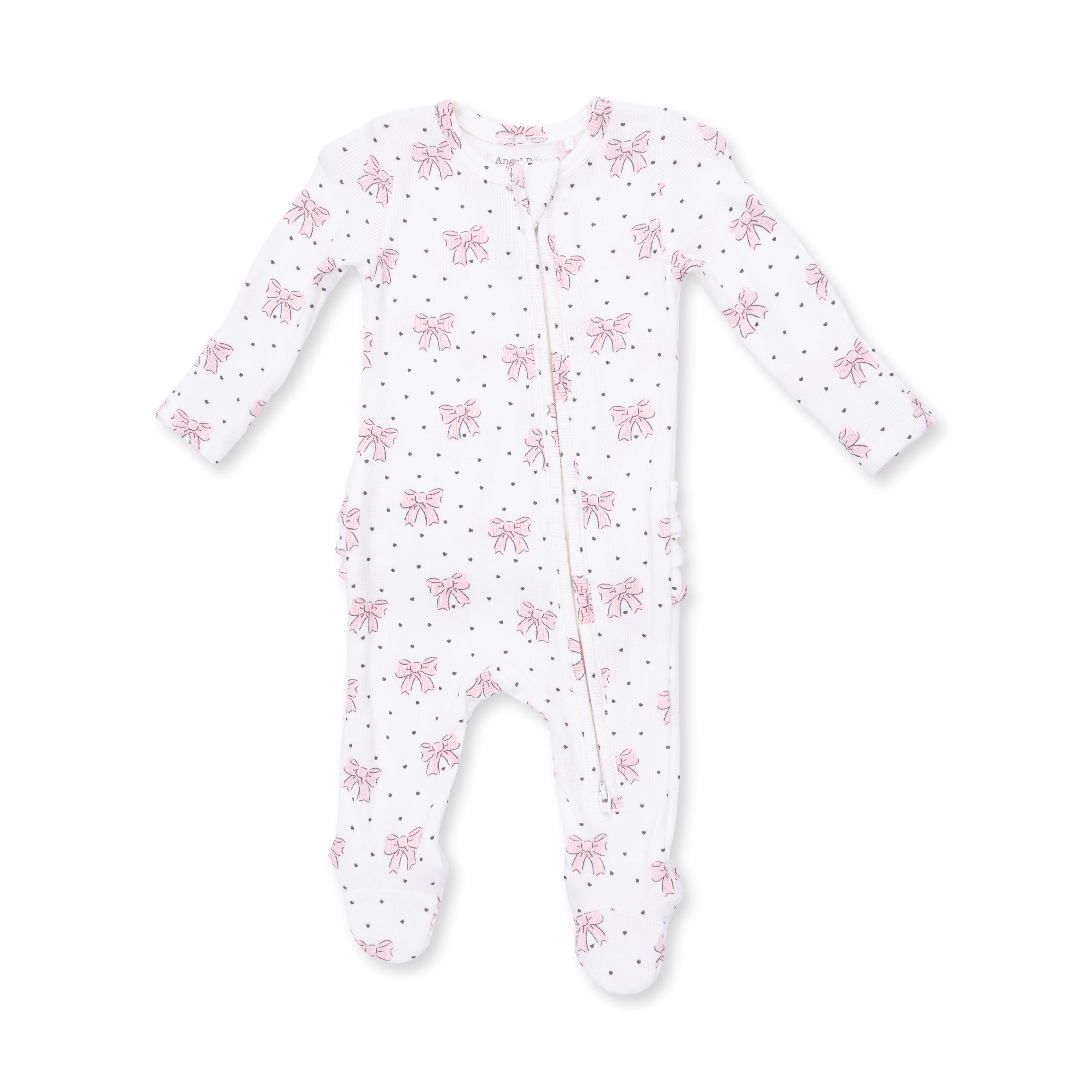 Angel Dear Bows and Hearts 2 Way Ruffle Back Zipper Footie