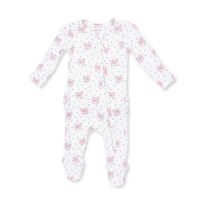 Angel Dear Bows and Hearts 2 Way Ruffle Back Zipper Footie