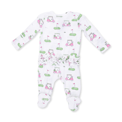 Angel Dear Golf Carts Pink 2 Way Ruffle Back Zipper Footie