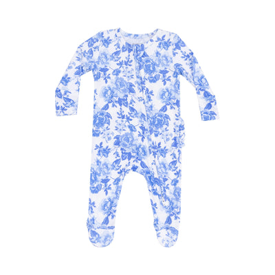 Roses in Blue 2 Way Ruffle Back Footie - Twinkle Twinkle Little One