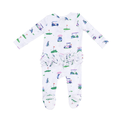 Vintage Golf Carts Pink 2 Way Ruffle Back Zipper Footie - Twinkle Twinkle Little One