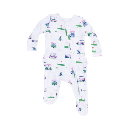 Vintage Golf Carts Pink 2 Way Ruffle Back Zipper Footie - Twinkle Twinkle Little One