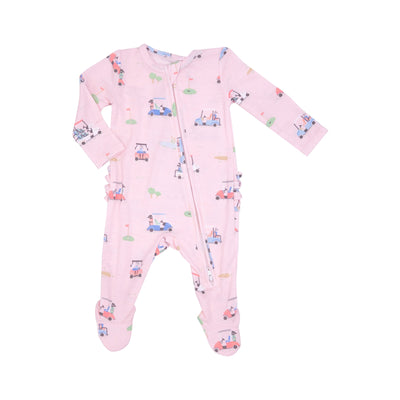 Golf Carts Pink 2 Way Ruffle Zipper Footie - Twinkle Twinkle Little One