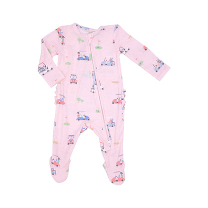 Golf Carts Pink 2 Way Ruffle Zipper Footie - Twinkle Twinkle Little One