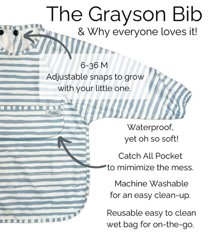 The Grayson Long Sleeve Bib - Lightning Bolts - Powder Blue - Twinkle Twinkle Little One