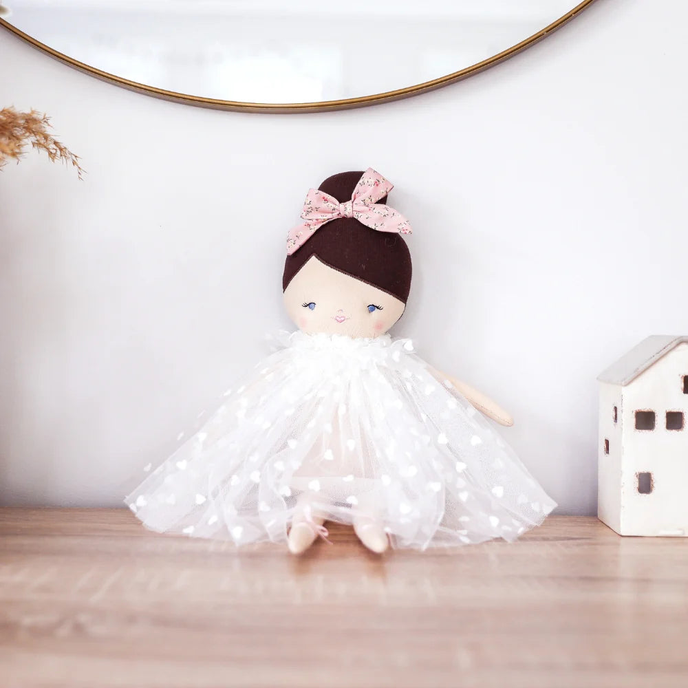 Mia Doll White Flocked Heart Tulle