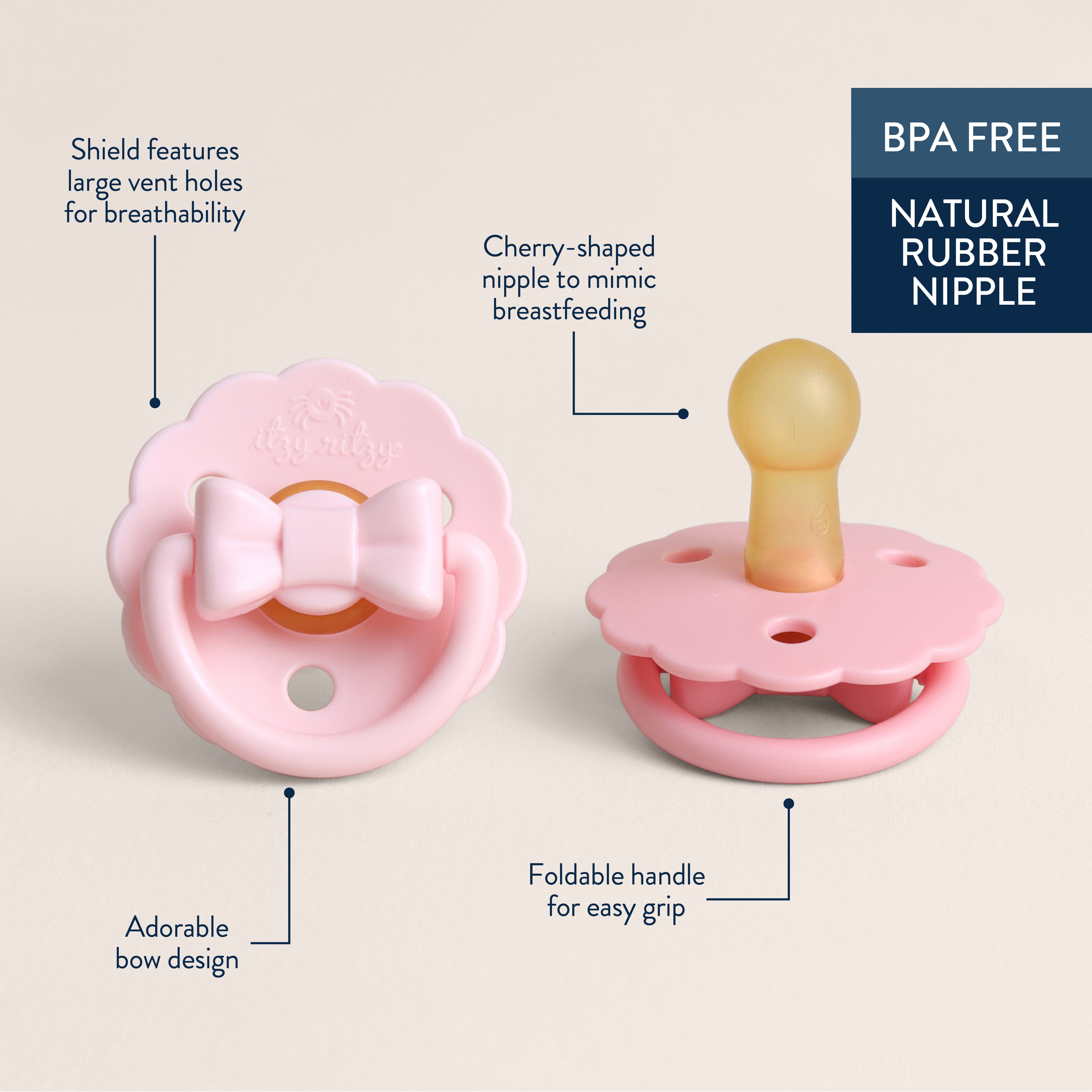 Itzy Ritzy Itzy Soother Natural Rubber Pacifier | Pink Bow