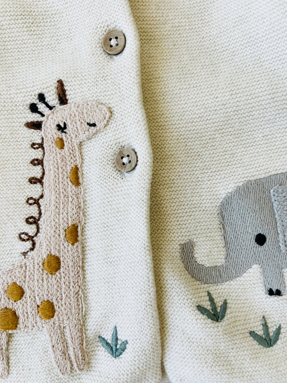 Animal Safari Embroidered Baby Organic Cardigan Sweater - Twinkle Twinkle Little One