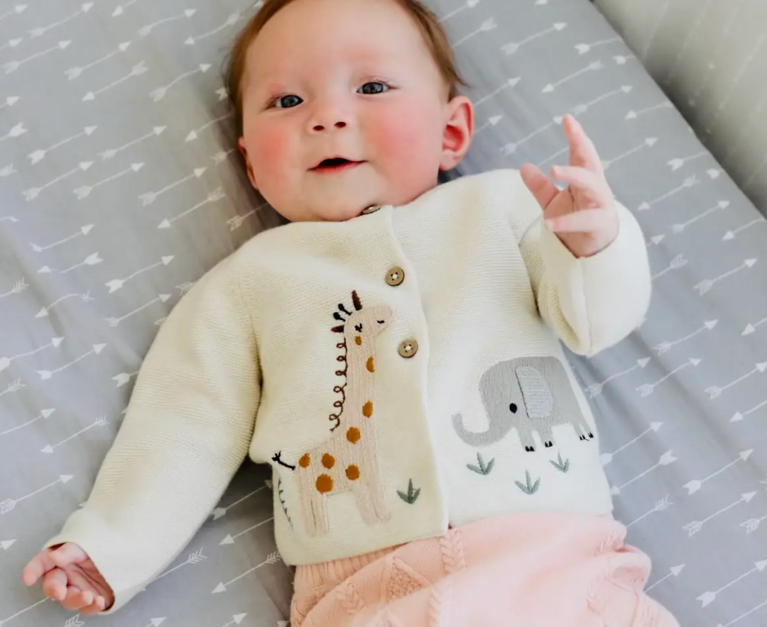 Animal Safari Embroidered Baby Organic Cardigan Sweater - Twinkle Twinkle Little One