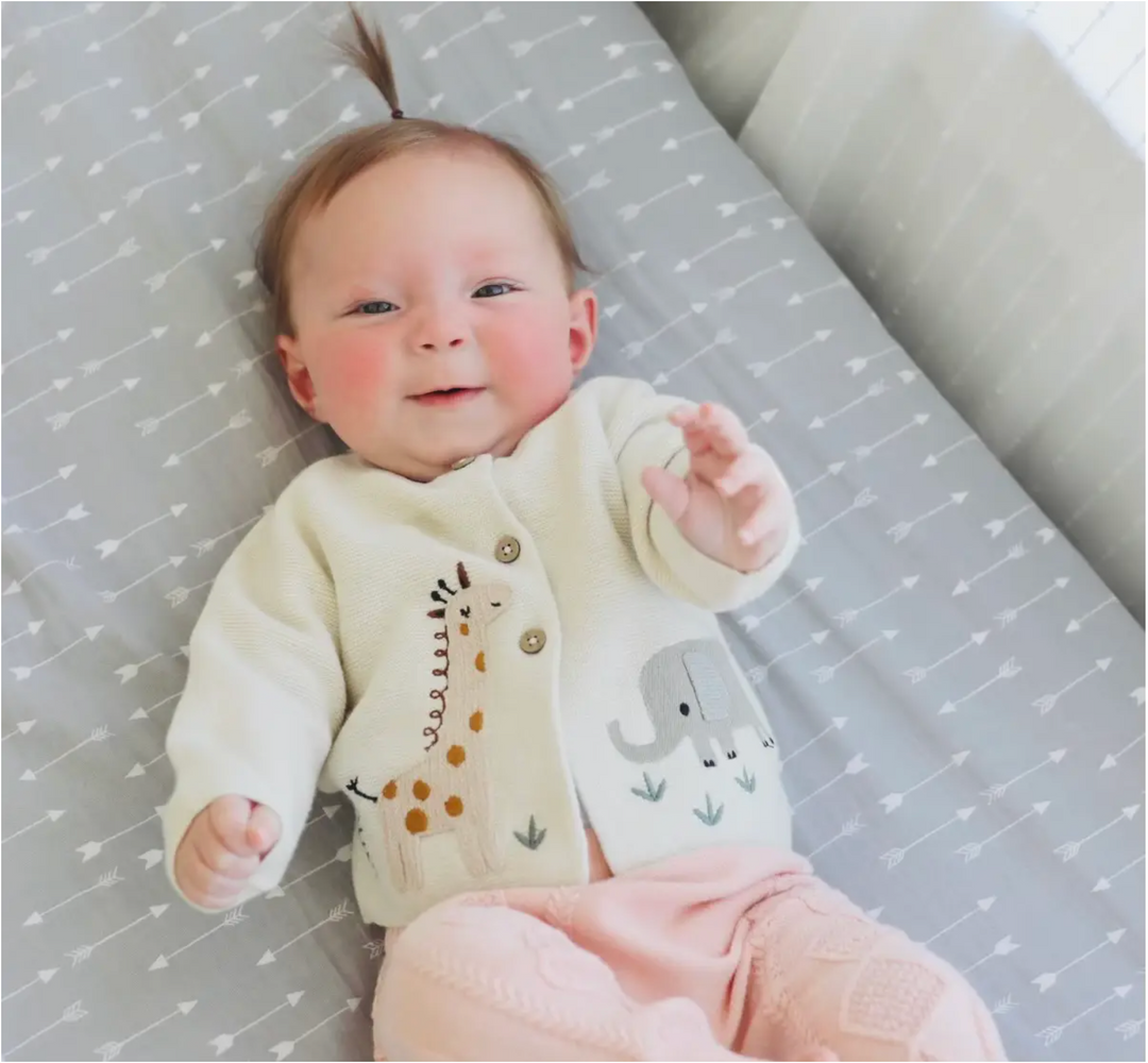 Animal Safari Embroidered Baby Organic Cardigan Sweater - Twinkle Twinkle Little One