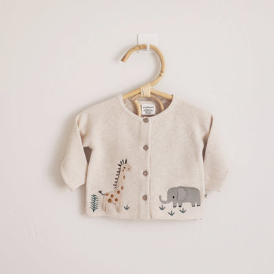 Animal Safari Embroidered Baby Organic Cardigan Sweater