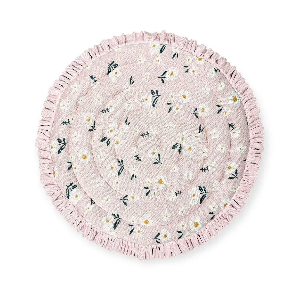 Daisy Floral Organic Cotton Knit Baby Padded Round Play Mat - Blush Pink