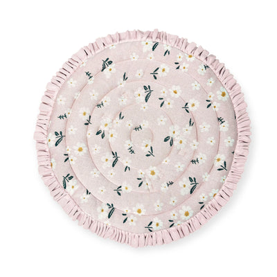 Daisy Floral Organic Cotton Knit Baby Padded Round Play Mat - Blush Pink