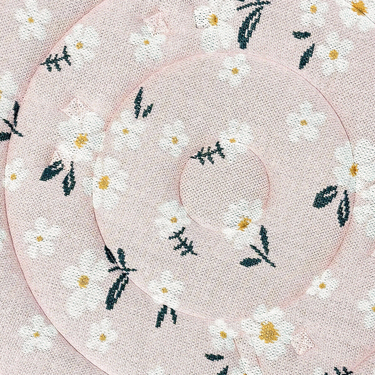 Daisy Floral Organic Cotton Knit Baby Padded Round Play Mat - Blush Pink