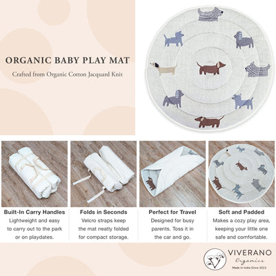 Buddy Dog Organic Cotton Knit Baby Padded Round Play Mat - Natural