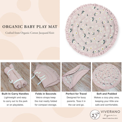 Daisy Floral Organic Cotton Knit Baby Padded Round Play Mat - Blush Pink