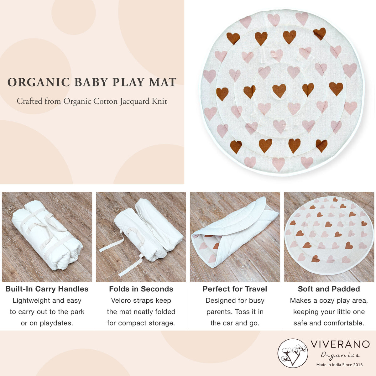 Sweetheart Organic Cotton Knit Baby Padded Round Play Mat - Natural