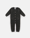 7 A.M. Enfant Fuzzy Long Sleeve Romper - Black Melange - Twinkle Twinkle Little One