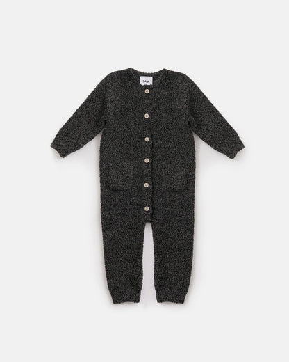 7 A.M. Enfant Fuzzy Long Sleeve Romper - Black Melange - Twinkle Twinkle Little One